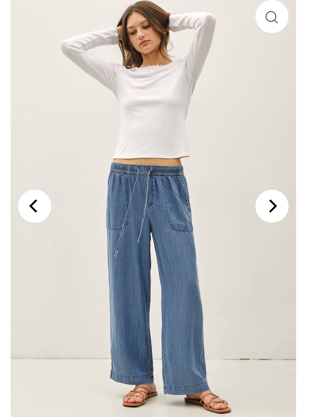 Light Blue Lyocell Women’s Elastic Waist Soft Denim Drawstring Pants